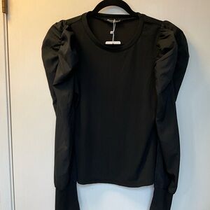 ✨ Sucrefas Black Puff Sleeve Top Size M Statement Shoulder Ribbed Knit